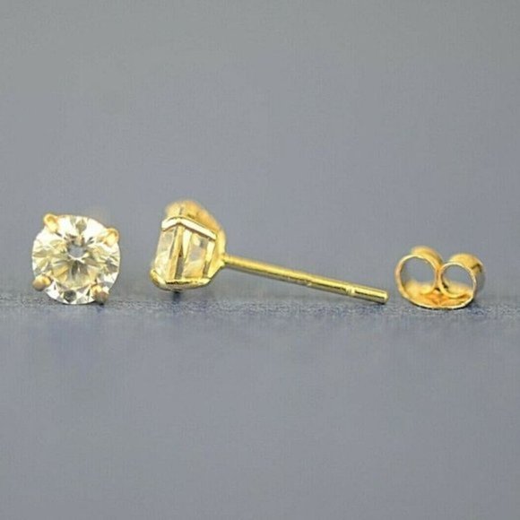Solid 14k Yellow Gold Round Stone Prong Set Stud Push Back Earrings Size 10mm - Picture 8 of 9